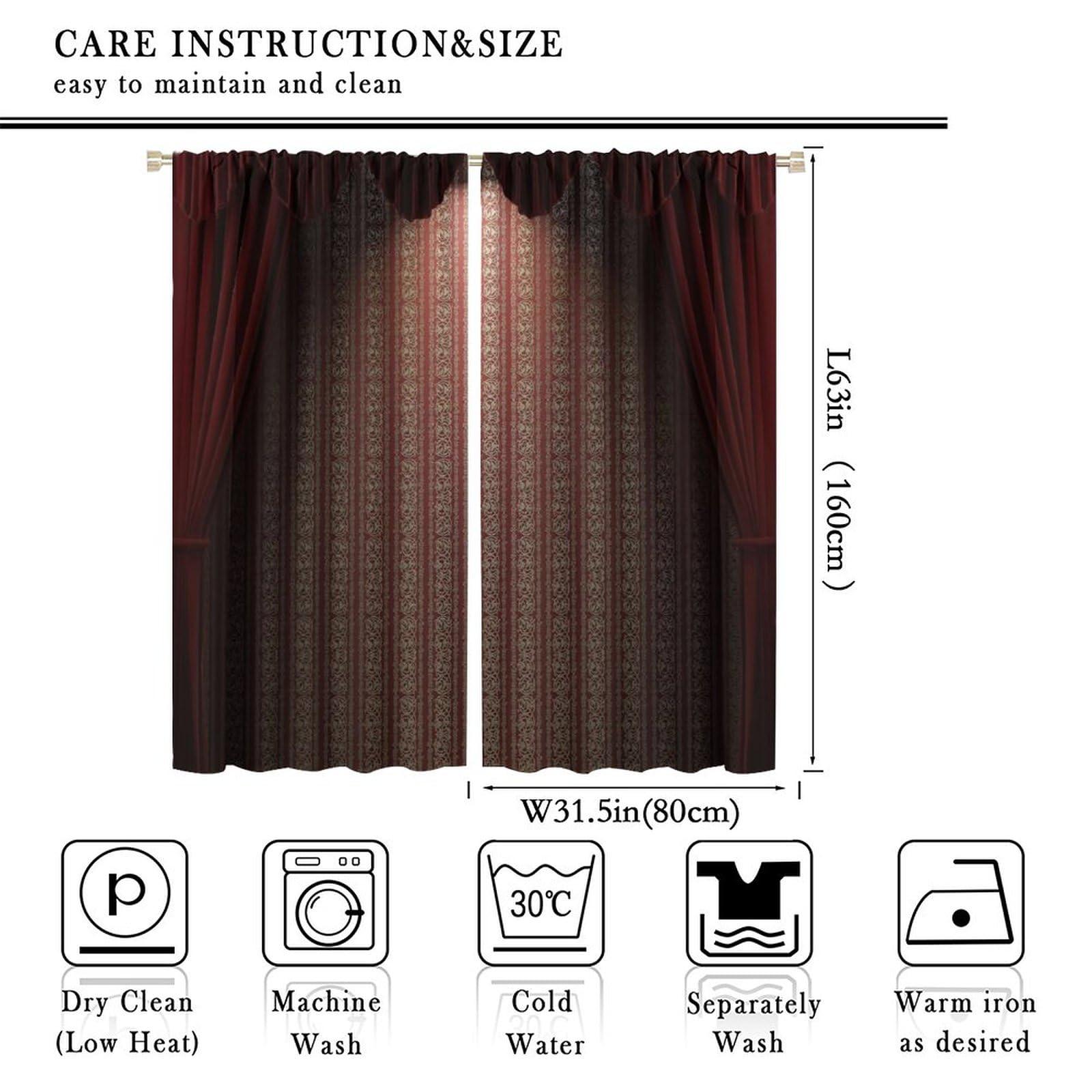 gaoyaqing Theatre Curtains, Show Stage with Classic Curtains Wooden Plank Floors Digital Illustration Curtains Print, Living Room Bedroom Window Drapes 2 Panel Set Room Blackout Decorative 63x63in