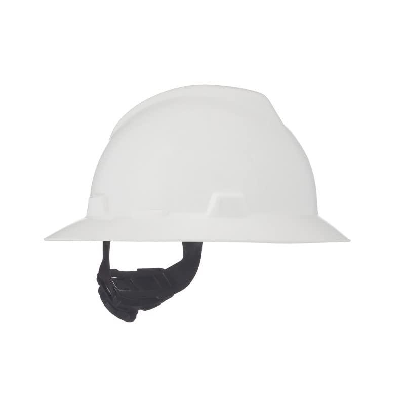 MSA MSA 475369 V-Gard Full-Brim Hard Hat With Fas-Trac III Ratchet Suspension | Polyethylene Shell, Superior Impact Protection, Self Adjusting Crown-Straps - Standard Size in White