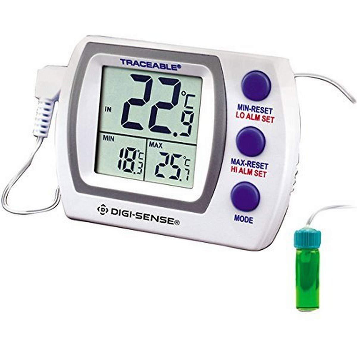 TRACEABLE Traceable Jumbo Calibrated Digital Fridge Thermometer/Freezer Thermometer with Bottle Probe, 58 to 158 Fahrenheit, 0.1 Resolution, Accuracy of 1 Degree Celsius