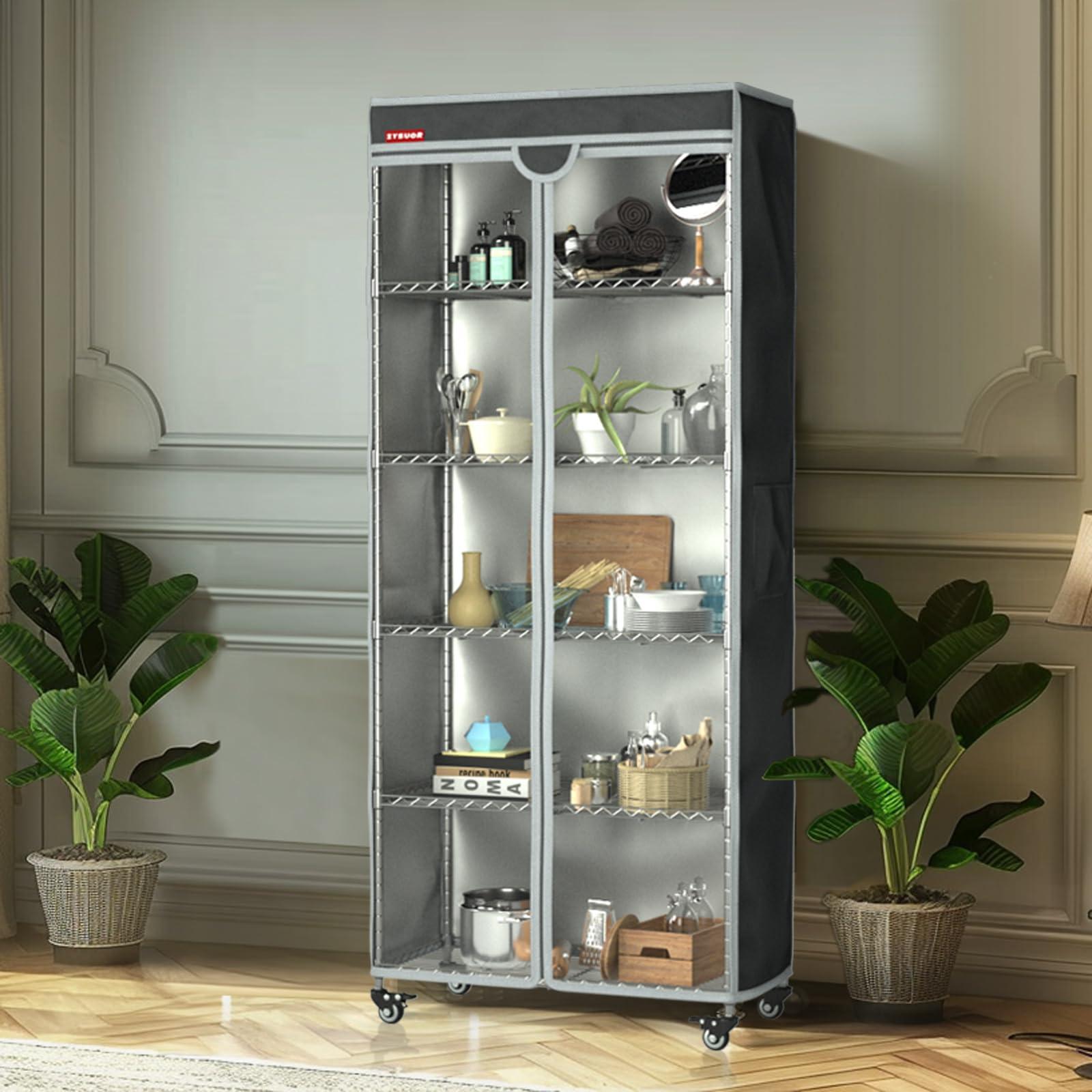 ZYSUOR ZYSUOR Shelf Cover Wire Rack Cover Shelving Cover, dustproof, Waterproof, Sunscreen, Front Transparent Panel Design for Easy Viewing, Suitable for 48" Lx24 Dx72 H (Cover only)