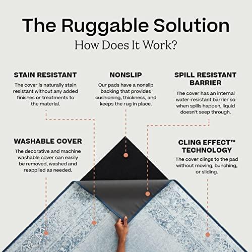 RUGGABLE Ruggable Washable 5x7 Area Rug, Kamran Blue Quartz, Premium Vintage Rugs for Living Room, Bedroom, Kitchen, Office, Classroom with Gripper Non Slip Pad