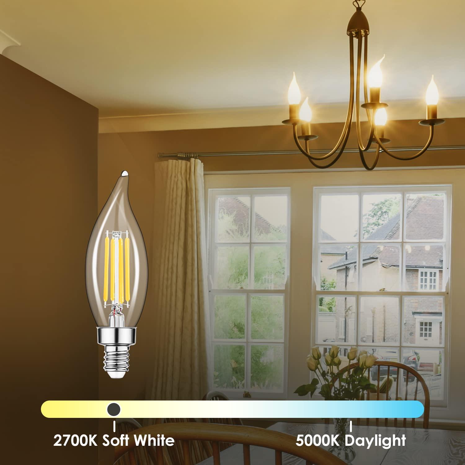 Sigalux Sigalux E12 LED Bulb Candelabra Base 60 watt Chandelier Light Bulbs Dimmable, Flame Tip , 4.5W, 500LM 2700K Soft White, CA10 Candle Light Bulbs, 12 Packs