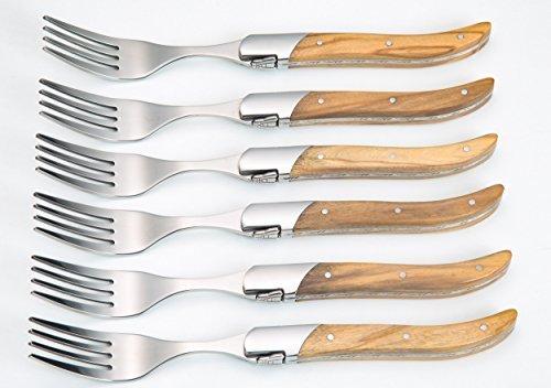 FLYINGCOLORS Laguiole by FlyingColors Dinner Forks Set Stainless Steel, Olive Wood Handle, Gift Box, 6 Pieces