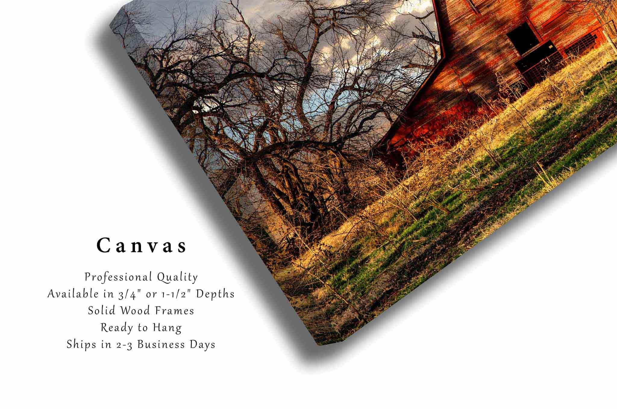 Southern Plains Photography Country Canvas Wall Art (Ready to Hang) Gallery Wrap of Rustic Red Barn on Autumn Evening in Oklahoma Farm Photography Farmhouse Decor (.75\" Depth, 16\" x 24\")