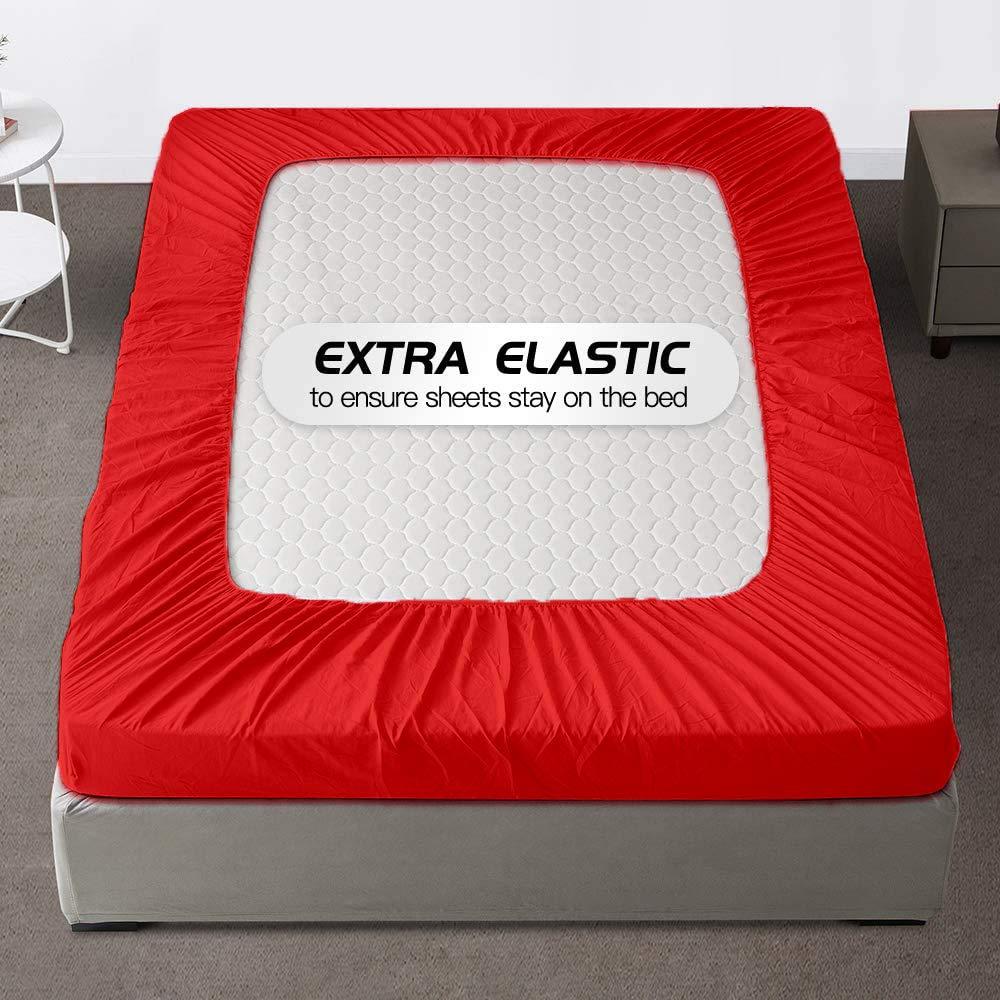Sajida Cotton Bedding Twin XL Size Fitted Sheet - 1 Piece - Red - 100% Egyptian Cotton Hotel Luxury Bottom Sheet - 1000 Thread Count - 26 Inches Deep Pockets Extra Soft Wrinkle & Fade Resistant