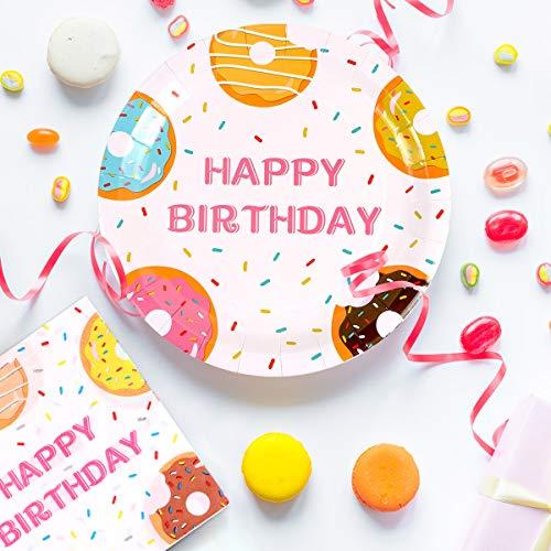 JOLLYSTYLE 44PCS Donut Party Supplies Set - Donut Food Theme Party/Tea/Doughnut Baby Shower/Birthday Party Decorations Favors Plates Cups Napkins
