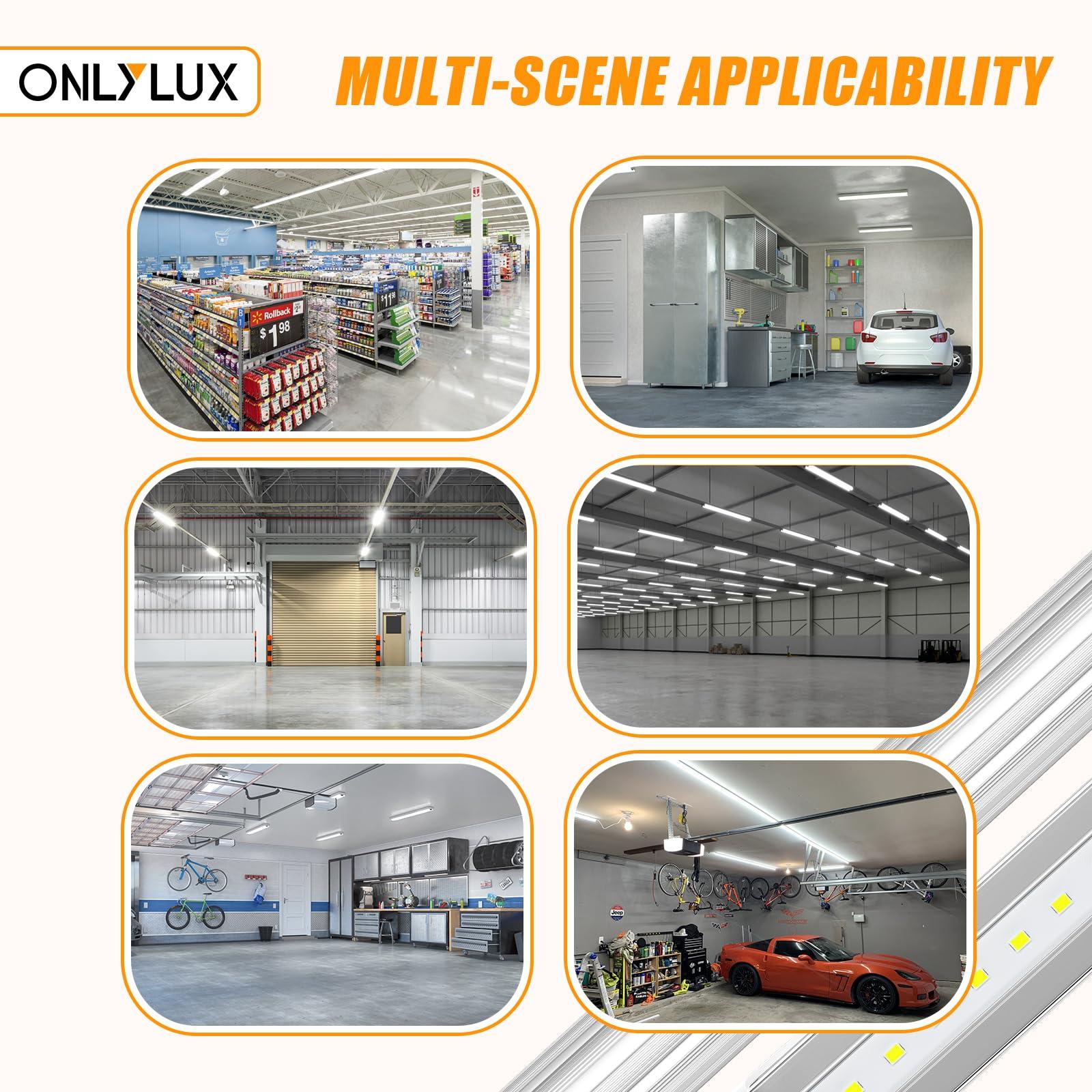 ONLYLUX ONLYLUX 8ft R17D LED Tube Light, F96t12 HO 8 Foot Led Bulbs, 96'' 8ft led Shop Light to Replace T8 T12 Fluorescent Light Bulbs, 100-277V Input, 4800LM, Cold White 6000K, Clear Lens (10 Pack)
