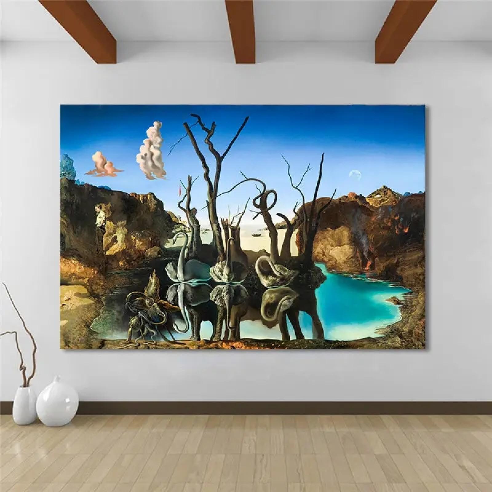 KQZVCU KQZVCU Salvador Dali Swans Reflecting Elephants Canvas Abstract Poster and Print Wall Art for Living Room Bedroom Decor 30x50cm Inner Frame