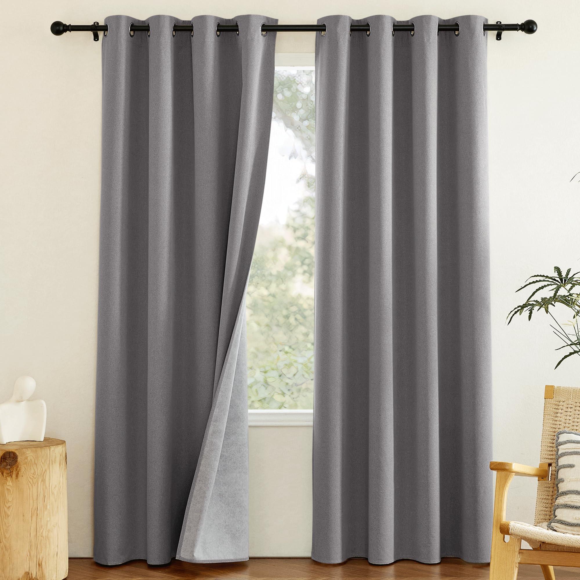 NICETOWN NICETOWN Grey Noise and Lights Block Out Curtains, 2 Panels, 42-inch W by 84-inch L, Thermal Insulated 100% Blackout 2-Layer Lined Drapes, Noise Cancellation Window Draperies for Dining Room