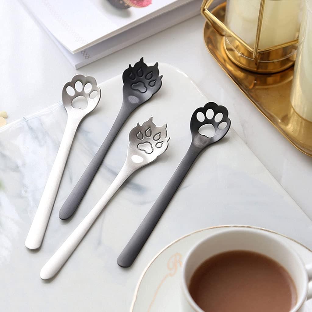 EARSHOT EARSHOT Tea Spoons Hollow Cat\'s Claw Spoon Stainless Steel Spoon Dessert Spoon Spoon Coffee Cereal Mixing Spoon Soup Spoons(Black)
