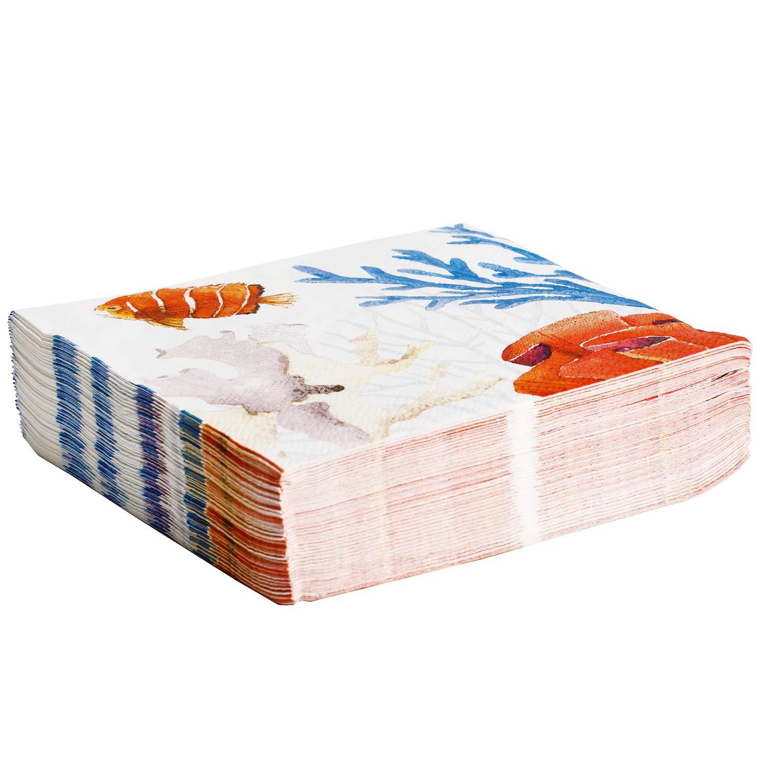 X&O Paper Goods X&O Paper Goods Ocean Coral X&O Paper Goods Beverage and Cocktail Napkins, 20pc, 5\" W x 5\" L, 5\" 5\" L