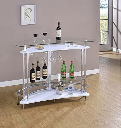 Coaster Home Furnishings Coaster Home Furnishings Amarillo Contemporary Glass Top Freestanding Home Bar Cabinet White 101066