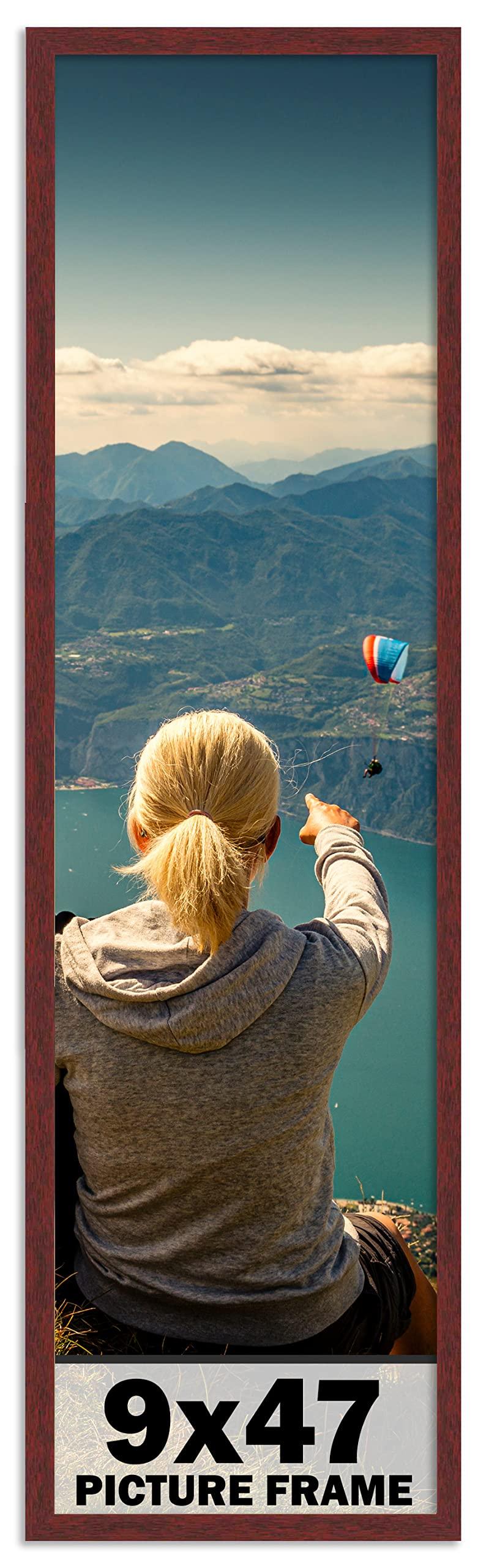 CountryArtHouse CountryArtHouse 9x47 Frame Brown Mahogany Picture Frame - Solid Wood Frame Kit includes UV Acrylic Plexiglass, Acid Free Foam Backing Board and Hanging Hardware