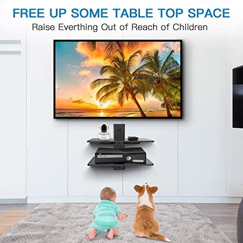 PERLESMITH PERLESMITH Floating AV Shelf Double Wall Mount TV Shelf - Holds up to 17.6lbs - DVD DVR Component Shelf - Perfect for Xbox, Projector, WiFi Router, Game Console and Cable Box, PSDSK2