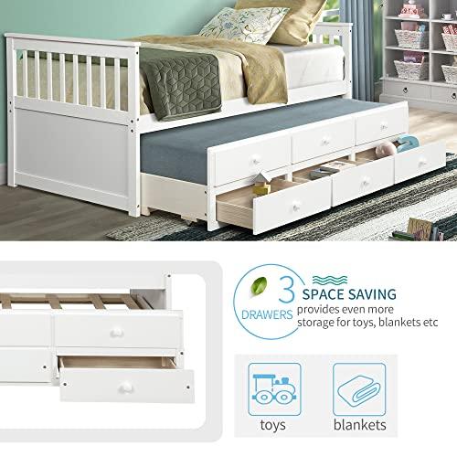 Generic Captain\'s Bed Twin Daybed with Trundle Bed and Storage Drawers, White