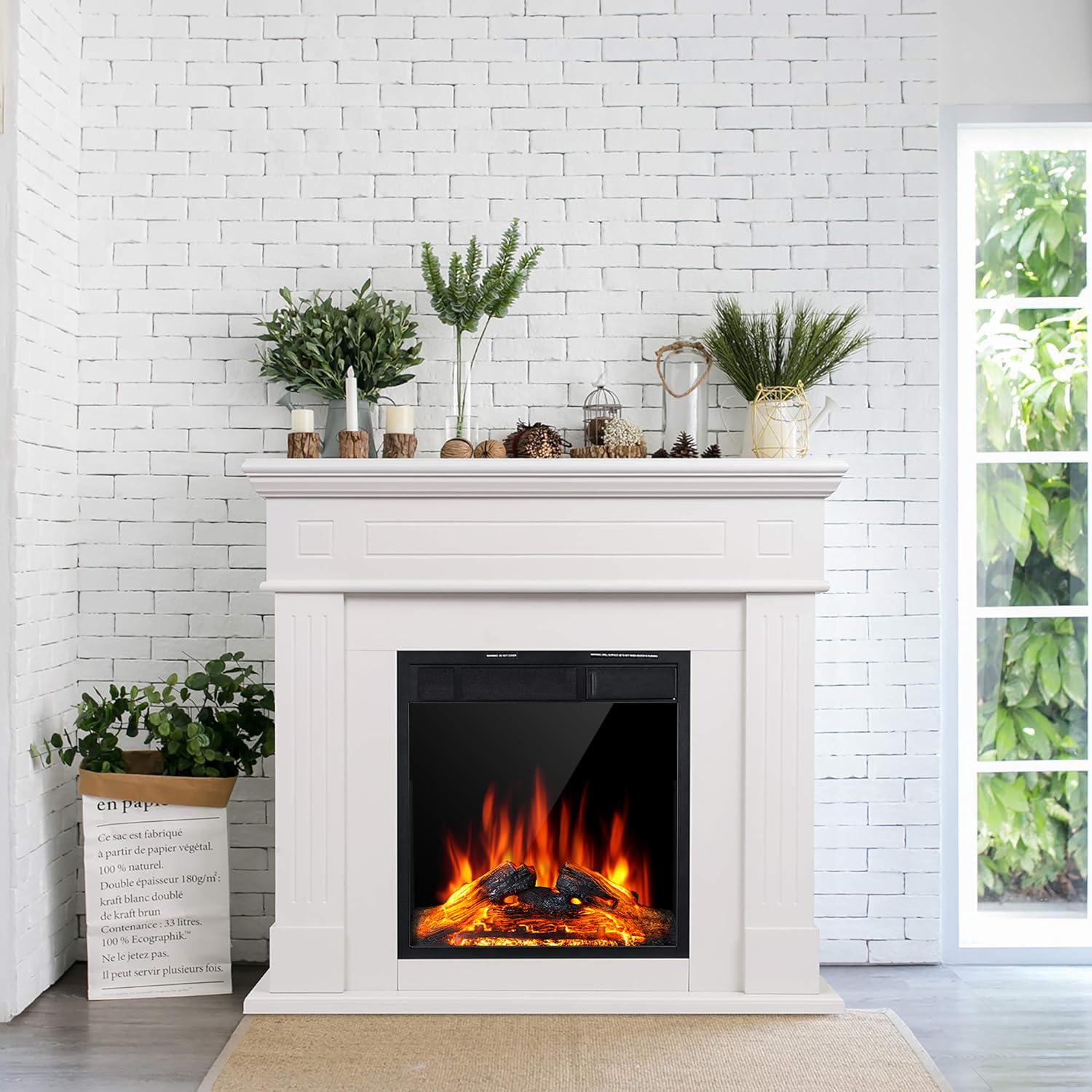 Xbeauty 44" Electric Fireplace with Mantel Package Freestanding Fireplace Heater Corner Firebox with Log & Remote Control,750-1500W,Pearl White