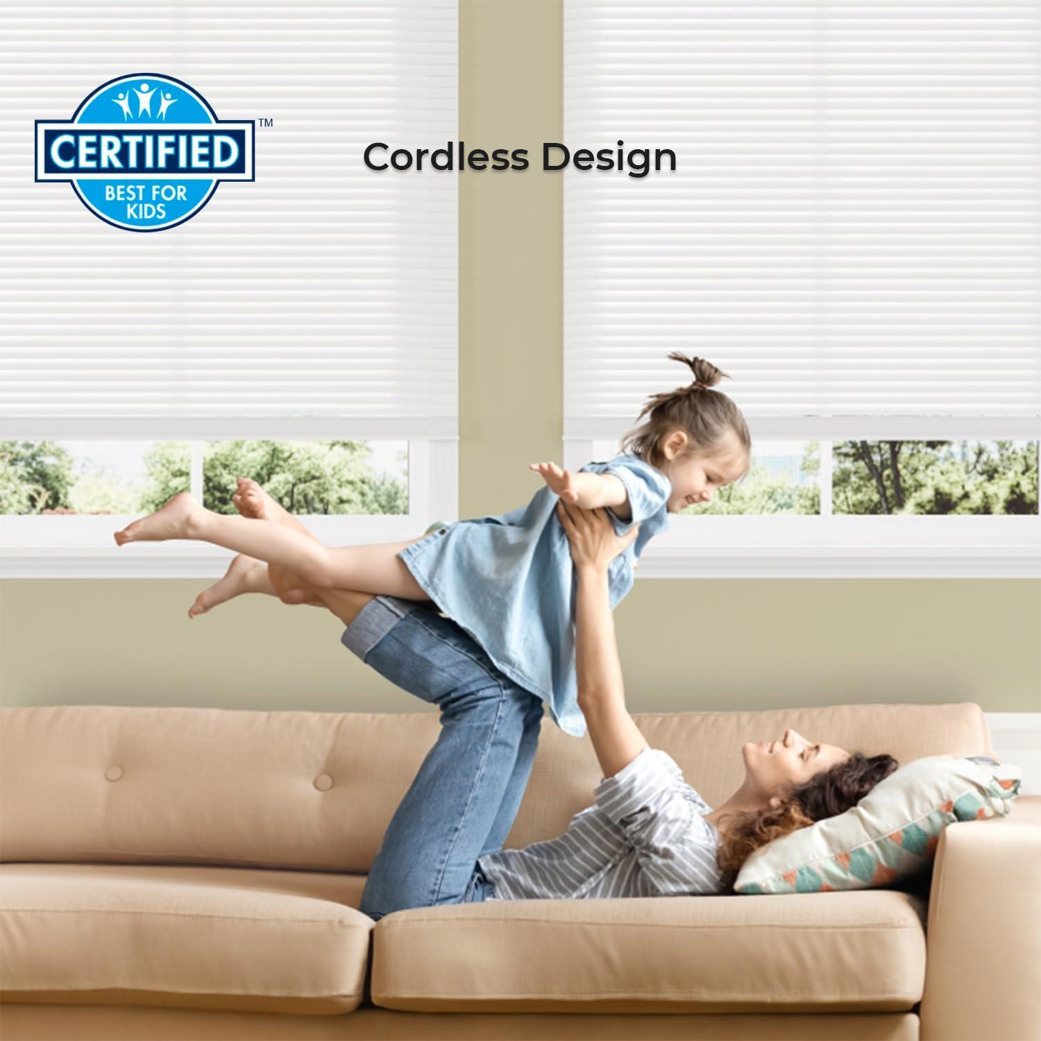 Lumino 2 Inch Cordless Faux Wood Blind with Contemporary Valance - 71.75" W x 48" L - White, Over 900 Custom Sizes Starting at 19.97, Smooth Room Darkening Slats for Interior Windows by Lumino