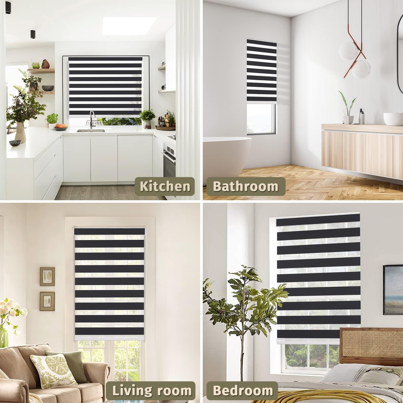 Yoinnt Cordless Zebra Blinds for Windows, Custom Size Zebra Roller Window Blinds, Dual Layer Blackout Zebra Roller Shades, Window Blinds for Home, Office, Kitchen, Bathroom 20 1/2 * 84in(W*H),Black