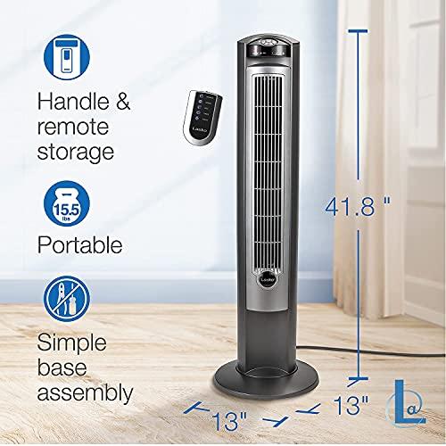 Lasko Lasko Oscillating Tower Fan, Quiet Fans with Remote, for Bedroom, Living Room, Office, Tower Fan with Remote, 3-Speed Timer, 42, Silver T42951
