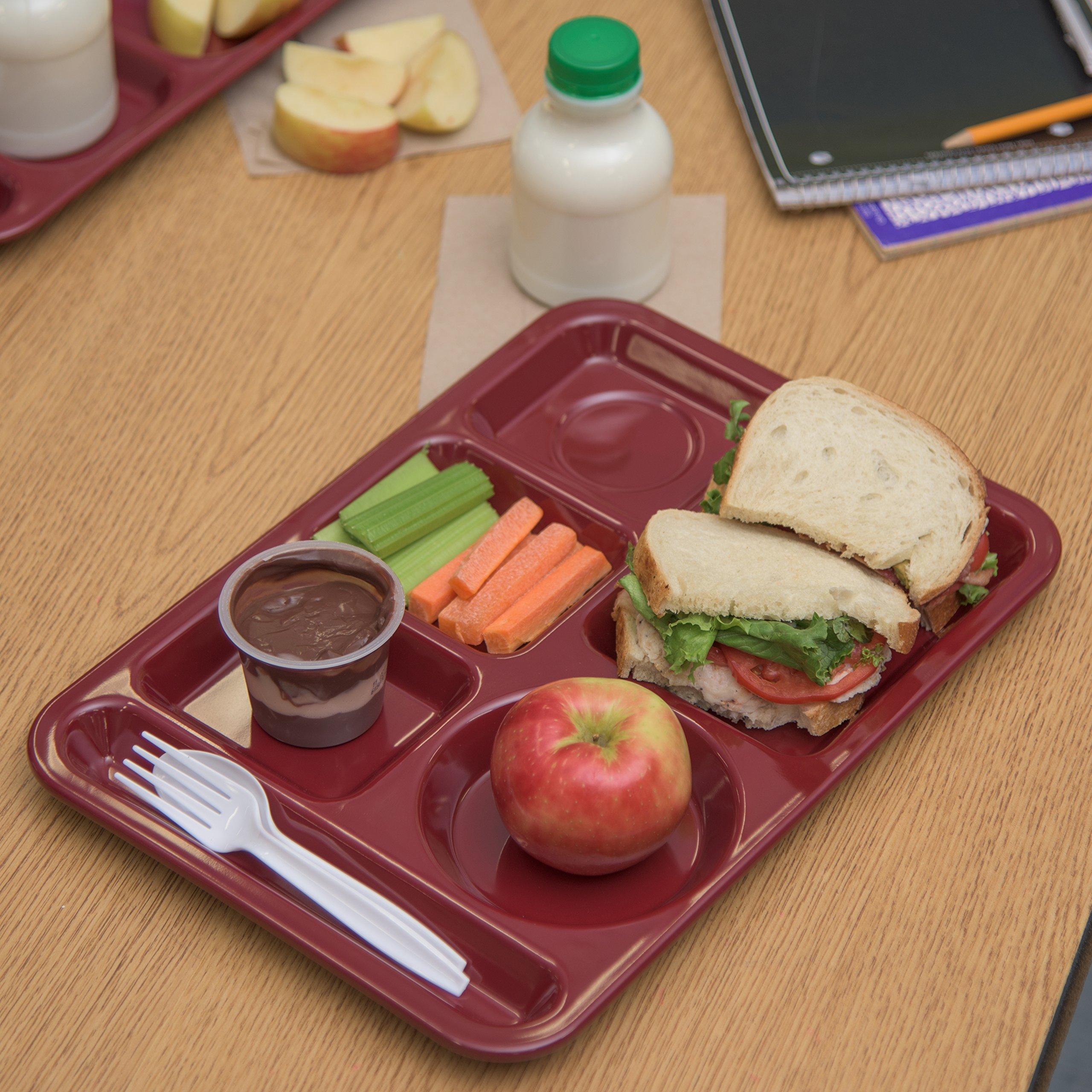 Carlisle FoodService Products Carlisle FoodService Products Plastic Meal Tray Left-Handed Heavyweight Lunch Tray with 6-Compartments for Schools, Cafeterias, and Dining Halls, Melamine, 14 x 10 Inches, Dark Cranberry