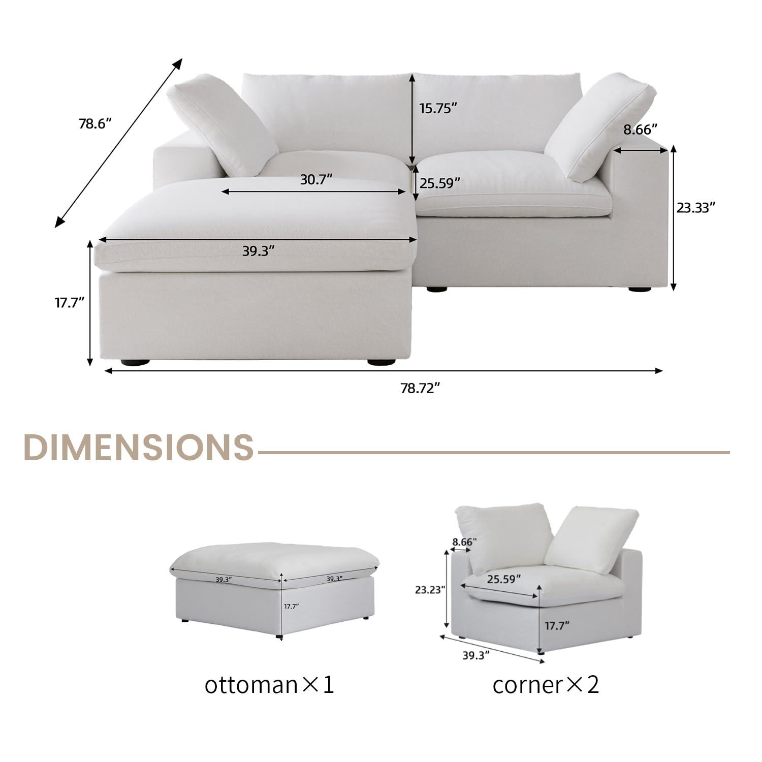 WJShome Cloud Modular Sectional Sofa,80.3\" Down Filled Comfort Sofa Couch for Living Room,2 Seater+ 1Ottoman Couches for Livingroon Apartment,Sofa Cover Washable and Replaceable