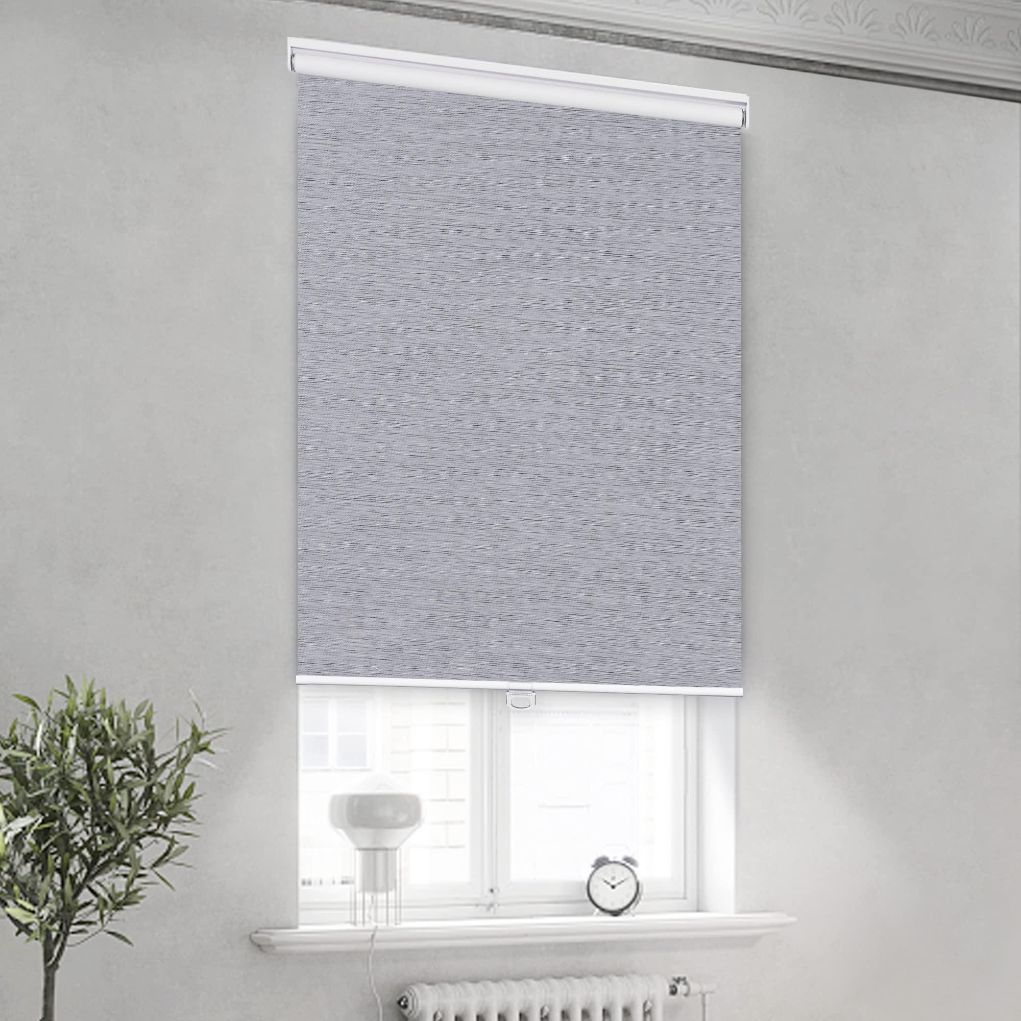 Sulugood Sulugood,Blackout Roller Shades for Windows,Free-Stop Cordless Roller Blinds with Cassette Valance,Striped Jacquard Window Shades for Bedroom,Thermal Insulated Fabric,White Stripes,53" W x 60" H