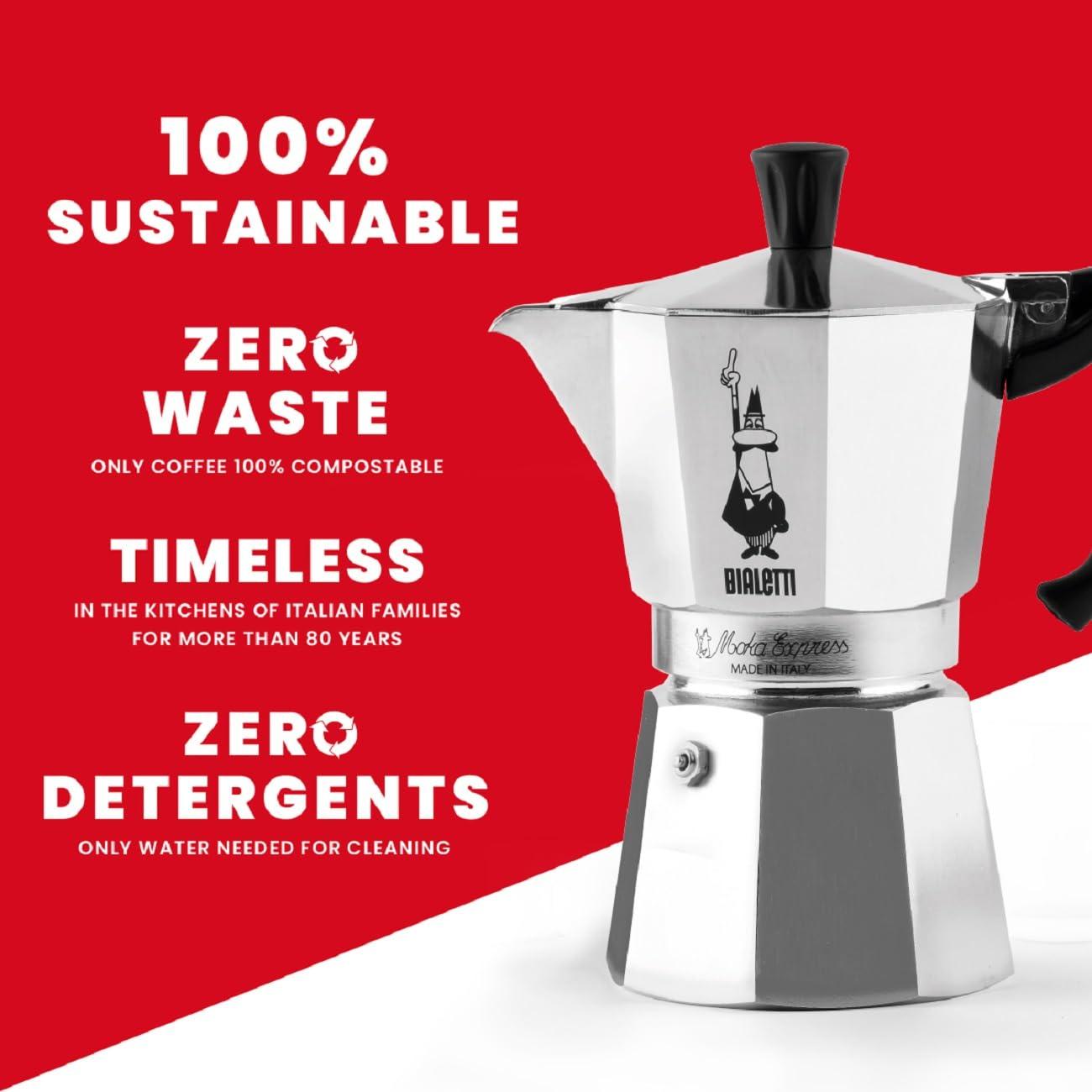 Bialetti Bialetti - Moka Espress: Iconic Stovetop Espresso Maker, Makes Real Italian Coffee, Moka Pot 6 Cups (6 Oz), Aluminium, Silver