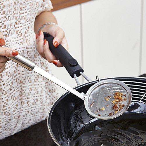 HIWARE Hiware Stainless Steel Fat Skimmer Spoon - Fine Mesh Food Strainer for Grease, Gravy and Foam, Japanese Hot Pot Skimmer with Long Handle
