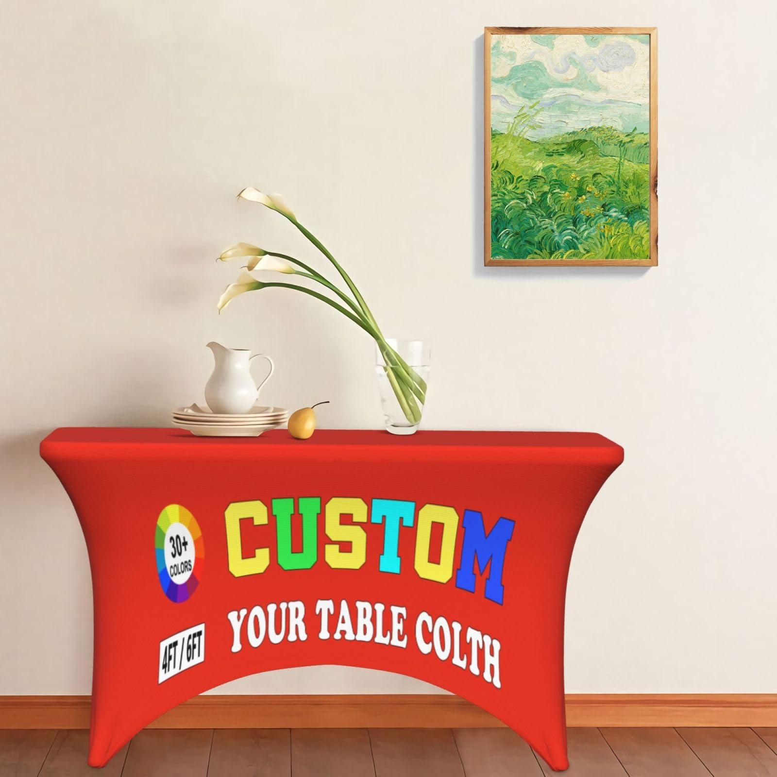 KAMXPOE KAMXPOE Custom Tablecloth with Logo, Personalized Table Cloth for Business Tradeshow Events Reception Party Birthdays Wedding Anniversary, Stretch Spandex Table Cover Decoratio, 4FT, Silver