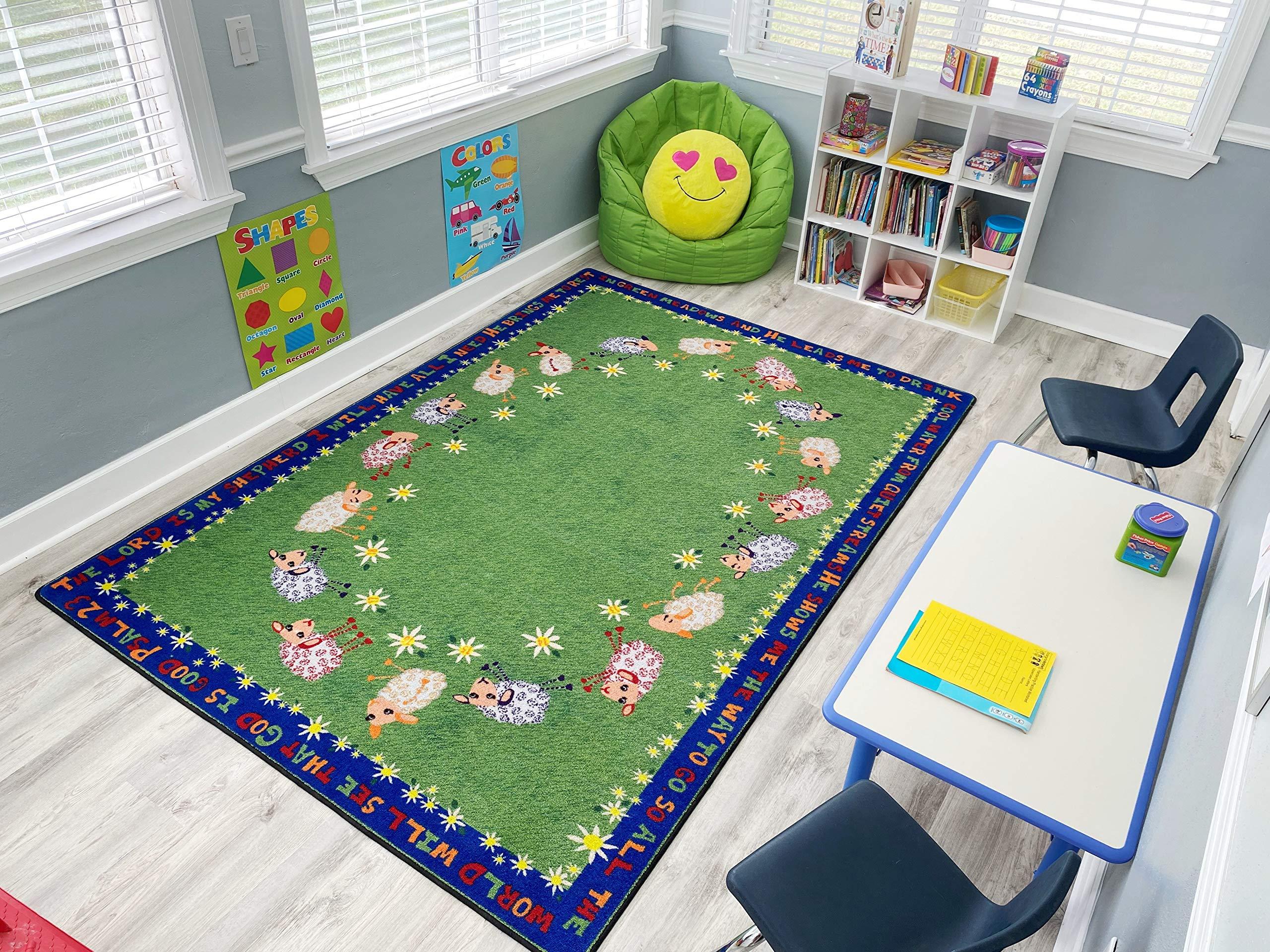 Kid Carpet Kids Carpet Little Lambs of God Sunday School Rug 6\' x 8\'6\" Rectangle Perfect for Church Nursery or Religious Classroom | Carpets for Kids | Area Rug for Kids Bedroom Playroom Baby Toddler Children