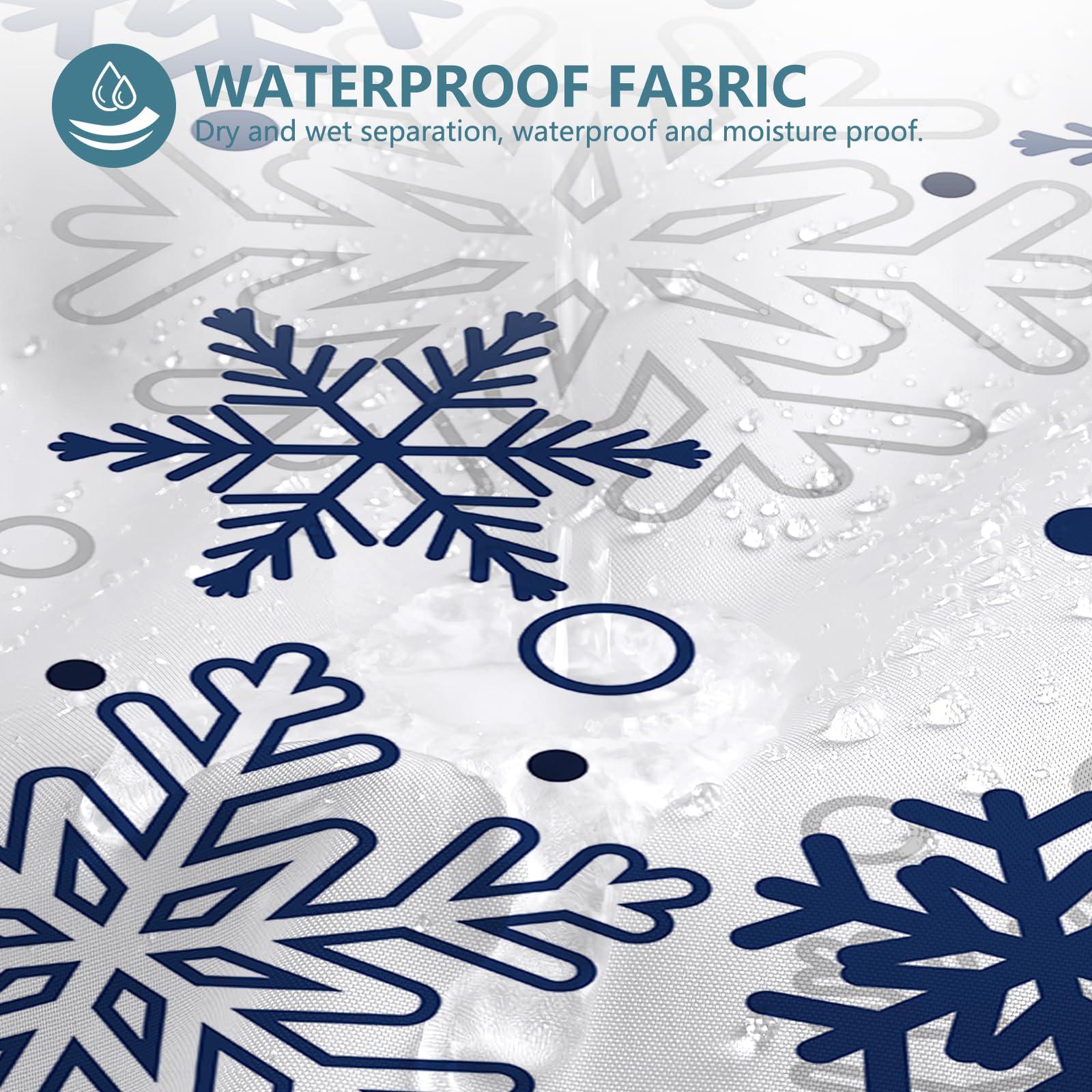 MEHOFOND MEHOFOND No Hook Winter Snowflake Shower Curtain, Hookless Christmas Shower Curtain,Blue and Grey Xmas New Year Holiday Bathroom Bathtubs Decor with Snap in Liner, Waterproof Polyester Fabric 71X74in