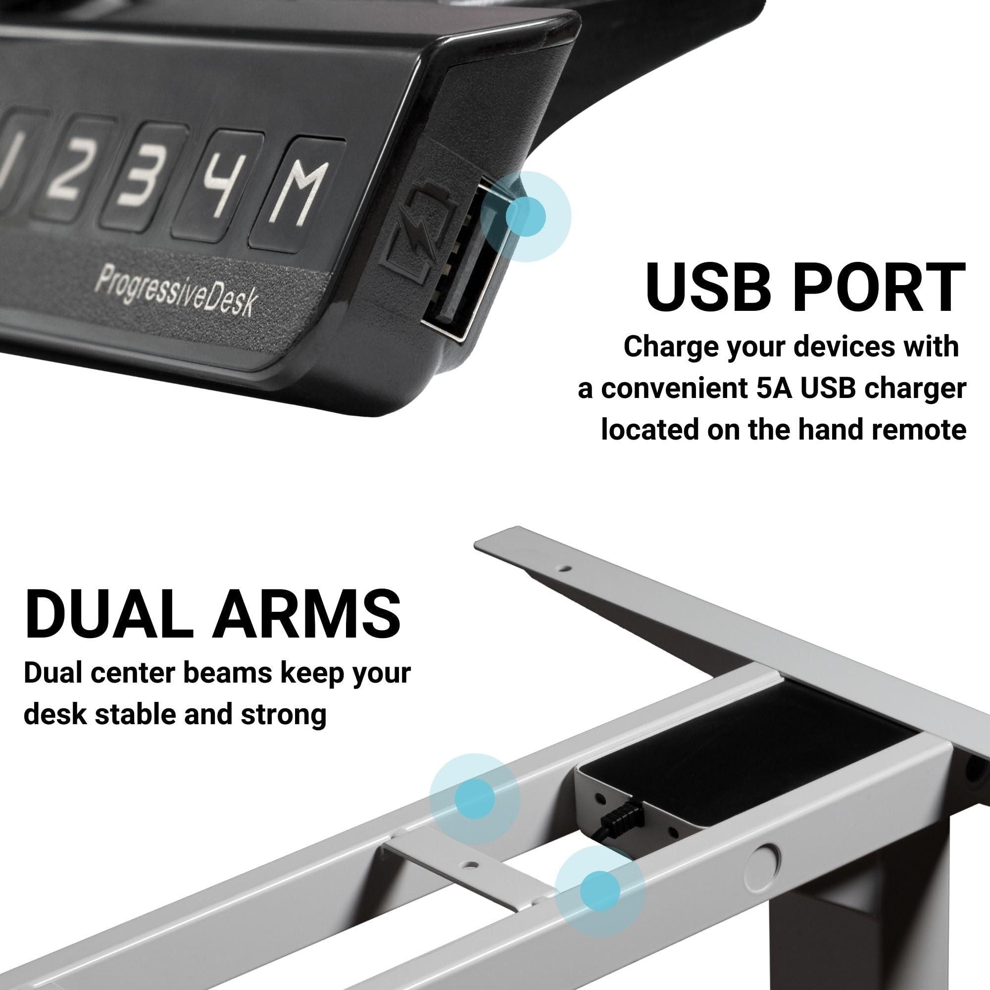 Progressive Desk Progressive Desk Standing Desk 72\" x 30\" - Electric Adjustable Height Stand Up Desk - Home Office Stand Workstation - Dual Motor - Black Frame, Bright Beech Top
