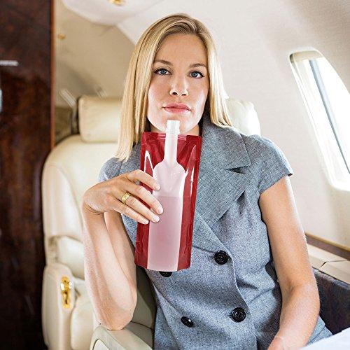 SENHAI Foldable Wine Bag, 750 ml, Portable Reusable Plastic Wine Bottle Pouch, SENHAI 4 Pack Collapsible Liquid Leak Proof Flask Holder for Wine Liquor Beverages, Travel, Gift - Red