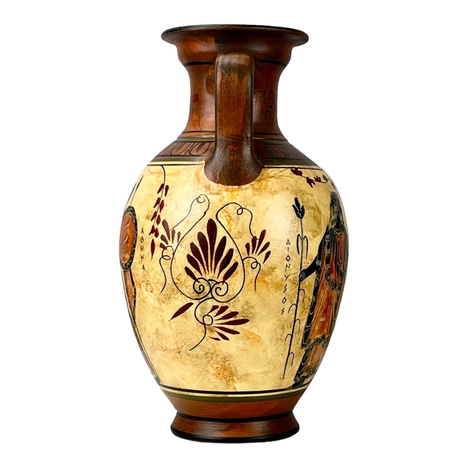 greekartshop Ancient Greek Vase Amphora Goddess Athena & Aphrodite & God Dionysus 10.24\'\' Handmade Ceramic Red & Orange Round Vase