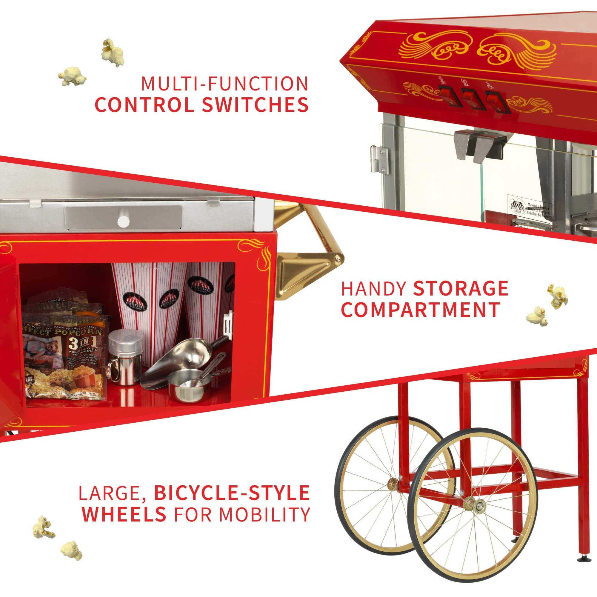 Funtime Funtime FT860CR Antique Carnival-Style 8-Ounce Hot-Oil Popcorn Popper with Cart, Red
