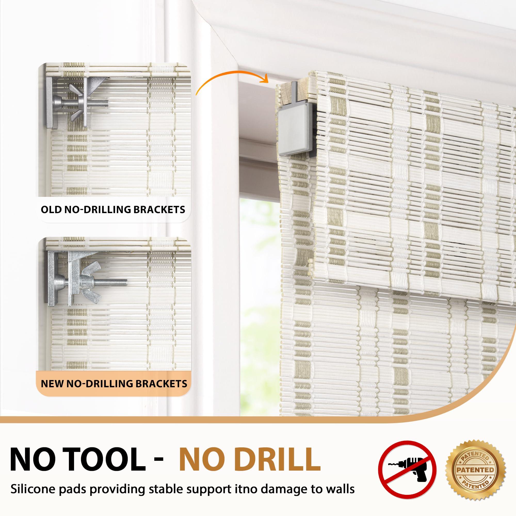 LazBlinds LazBlinds No Tools No Drill Cordless Bamboo Roman Shades, Light Filtering Window Treatment, Roll Up Bamboo Blinds for Window 39'' W x 64'' H, Whitewash B