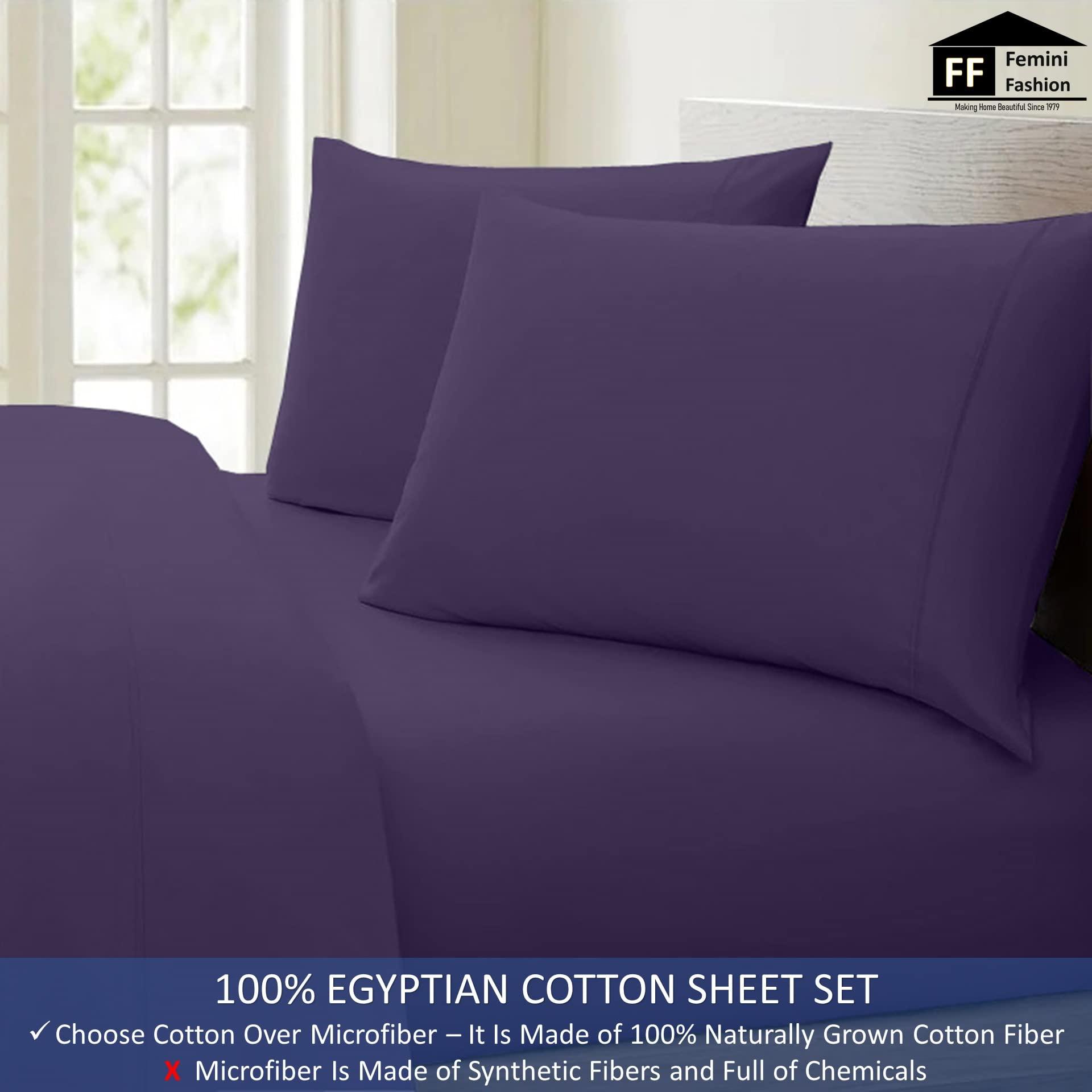 Femini Fashion Top Split-Head Cal-King Sheet Set for Adjustable Bed, FlexTop Silky Soft 1000 Thread Count 100% Long Staple Egyptian Cotton, 12\" Deep Pockets, 32\" Split From Top |Plum, Split-Head Cal-King - 32|