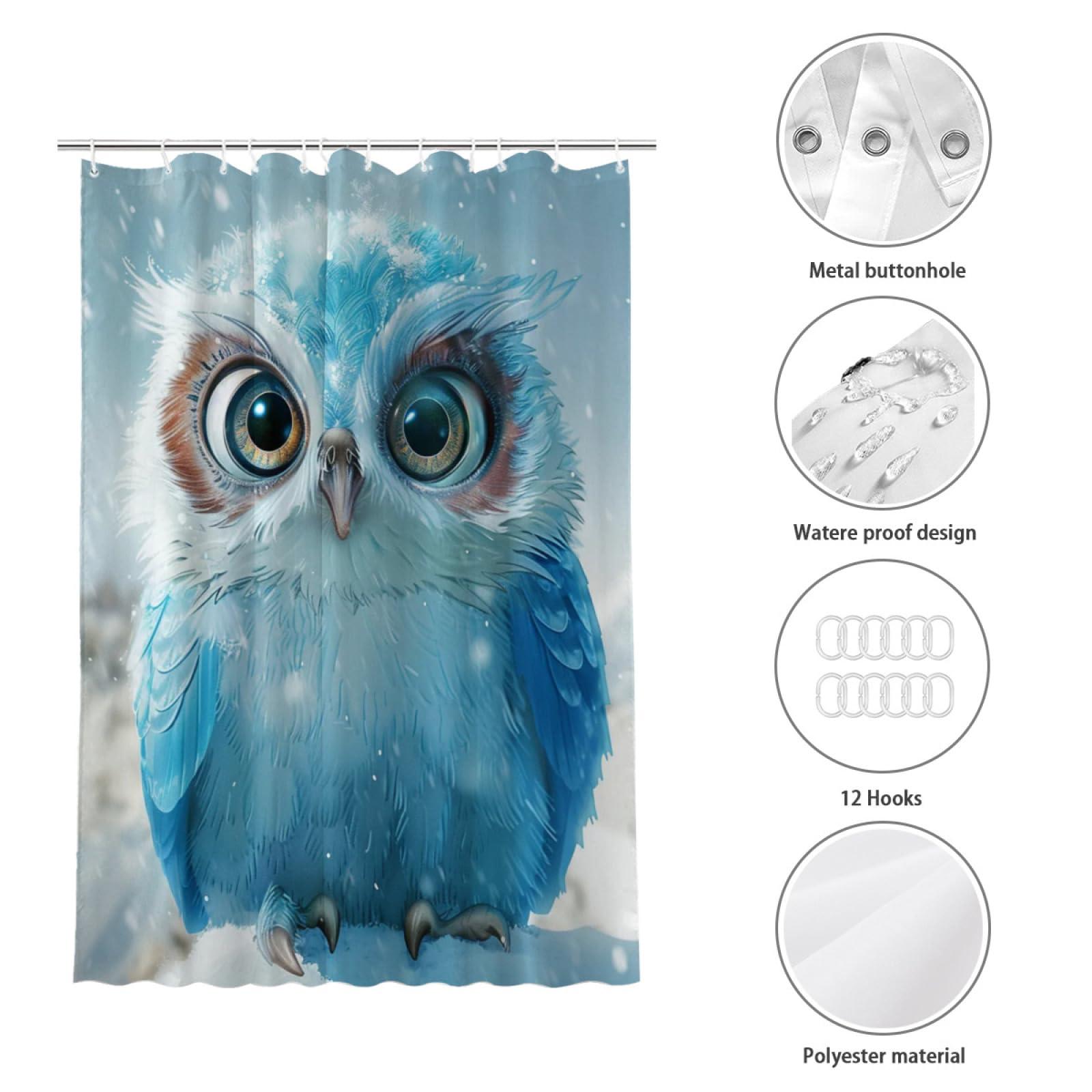 Snuqevc Cute Owl Shower Curtain Set, Modern Bath Decor Polyester Waterproof Fabric Shower Curtains with 12 Hooks, 60 x 72 Inch