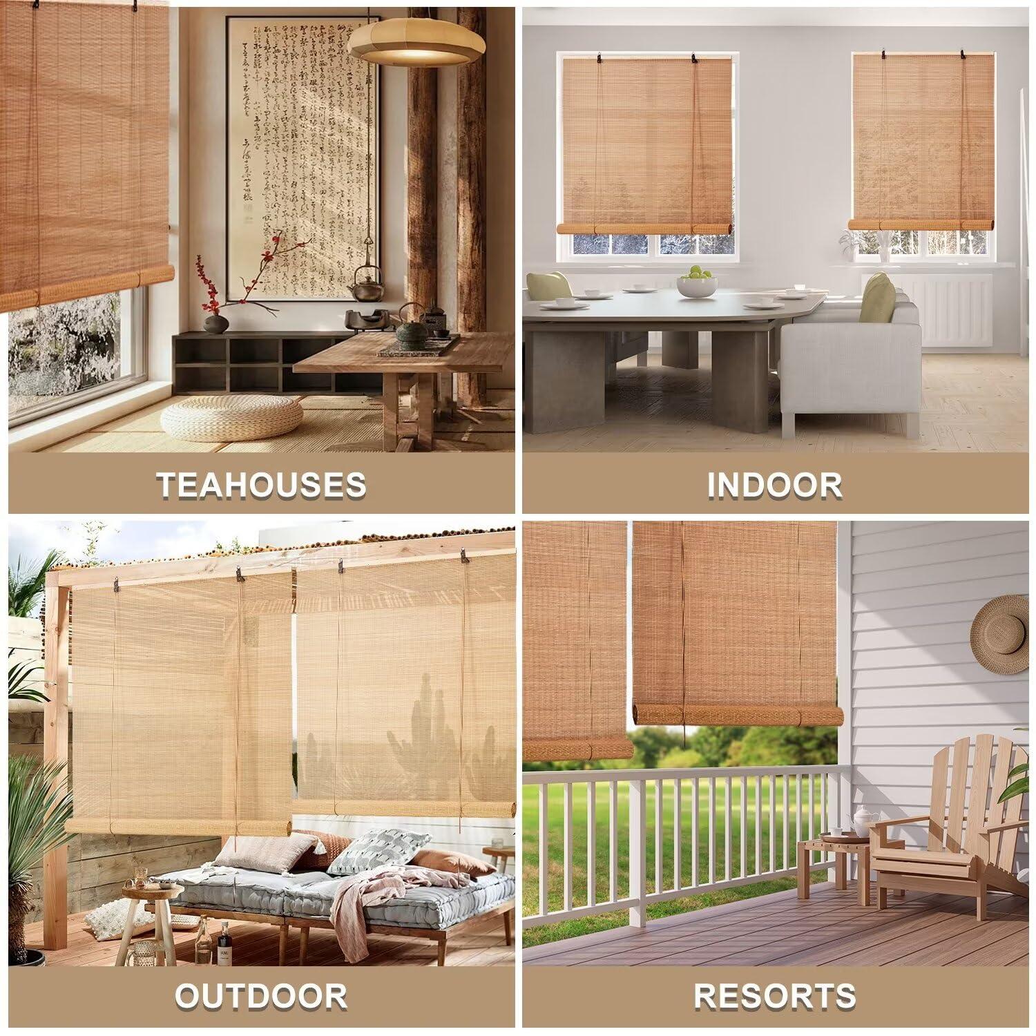 BAYUE Bamboo Blinds, Easy to Install Bamboo Shades, Bamboo Shades for Indoor Windows, Custom Sizes Roller Shades for Indoor Windows for Indoor & Outdoor Use