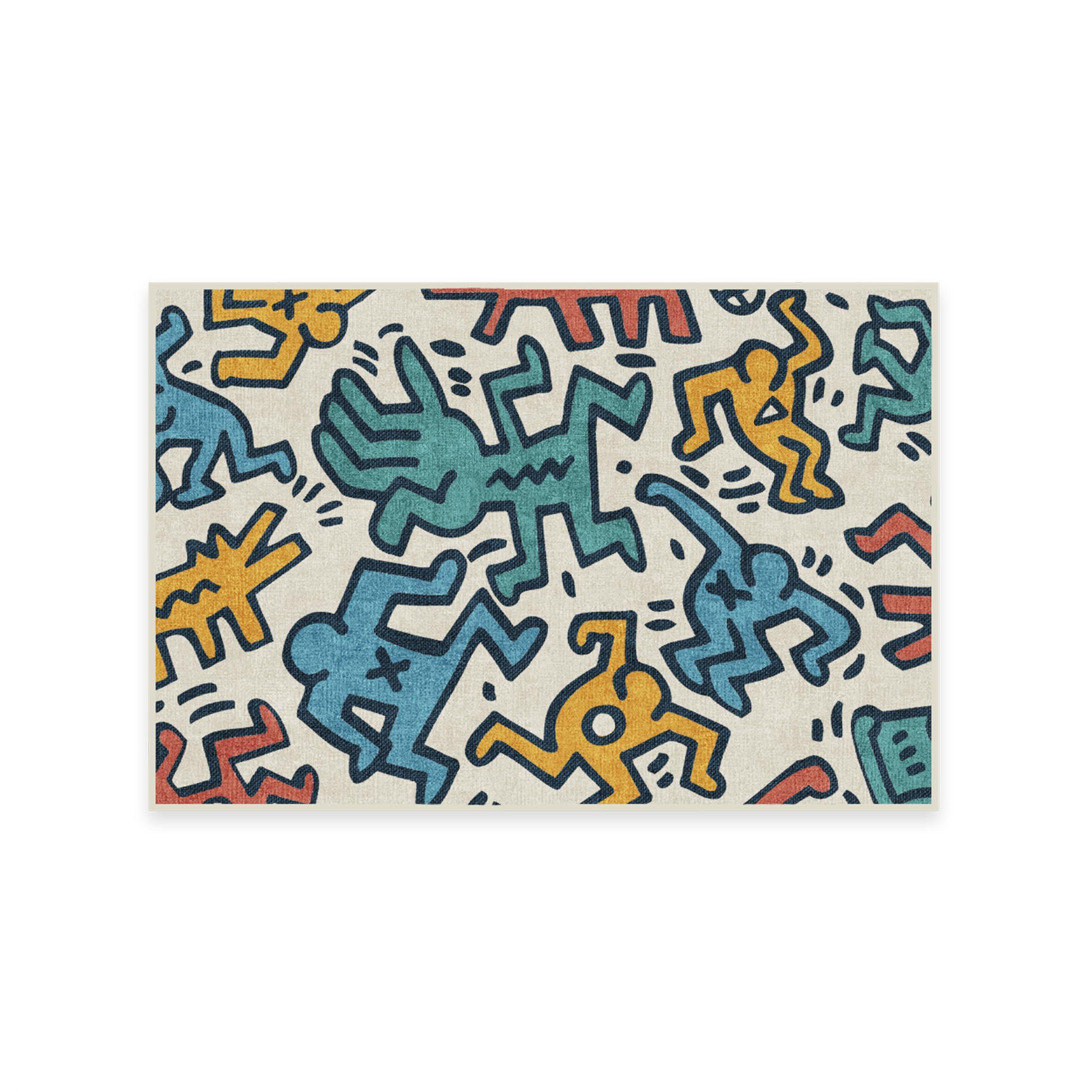 RUGGABLE Ruggable x Keith Haring Washable 2x3 Area Rug, Block Party Multicolor, Premium Rugs for Living Room, Bedroom, Kitchen, Office, Classroom with Gripper Non Slip Pad