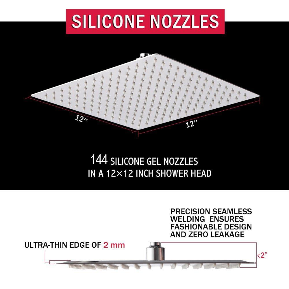 Lordear Lordear 12 Inch Rainfall Shower Head Polish Chrome Solid Ultra Thin 304 Stainless Steel Rain Setting Shower Heads,Waterfall Full Body Coverage with 144 Silicone Nozzles