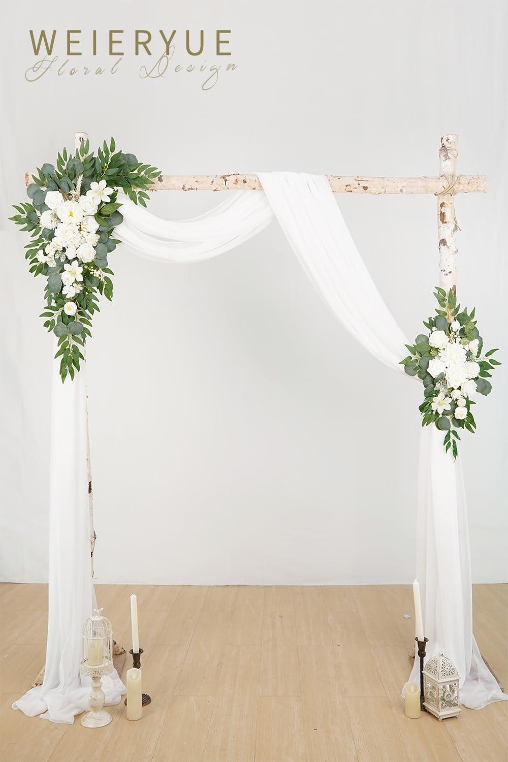 WEIERYUE WEIERYUE Artificial Wedding Arch Flowers Kit(Pack of 3),2Pcs Artificial Flower Arch Decor,1Pcs Sheer Drape for Wedding Ceremony Arbor for WeddingCeremony (Fairy White)
