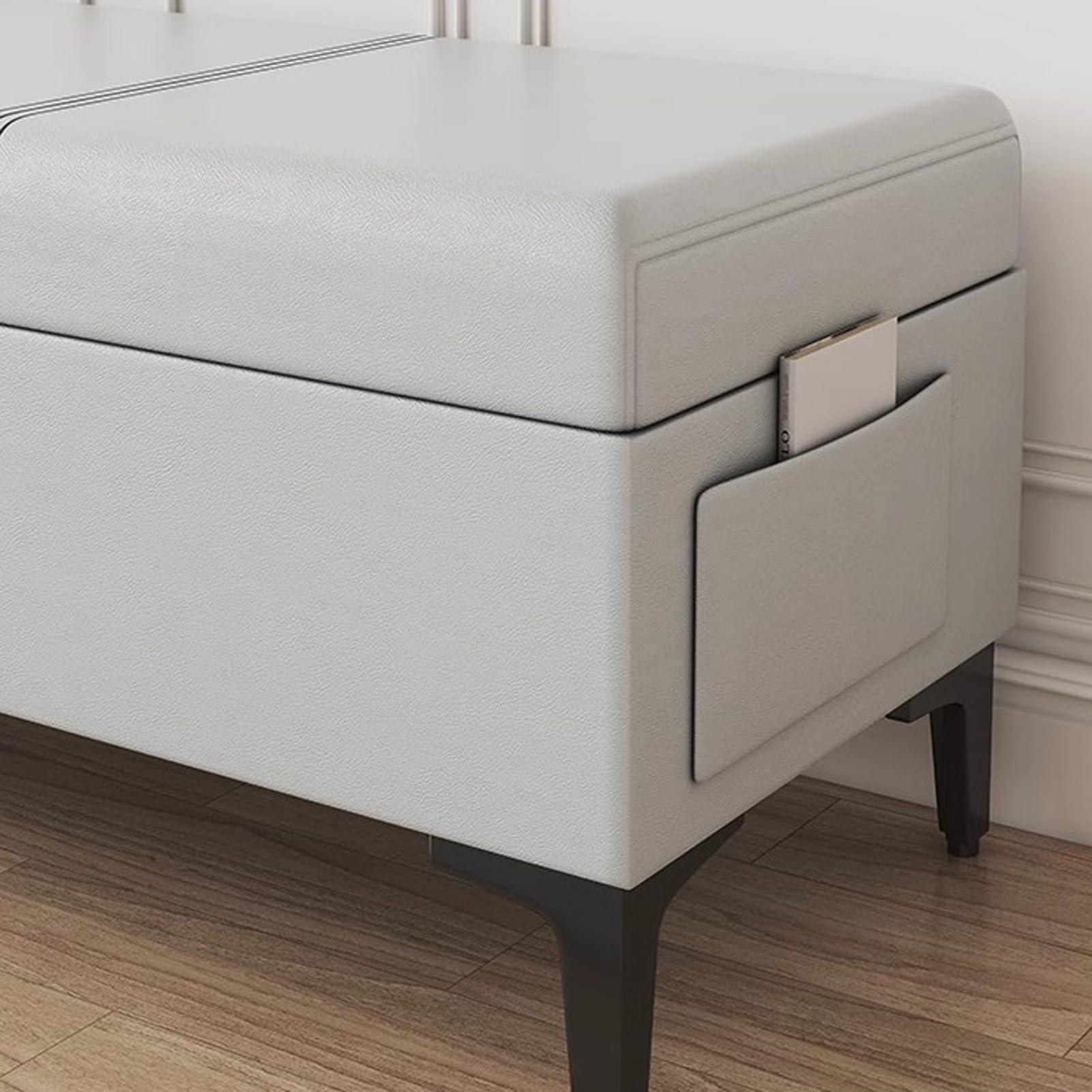 HomeLoft Basics Storage Ottoman Bench Leather Upholstered Bedroom Bench with Large Storage Space Entryway Shoe Bench with Seat Cushion and Metal Legs for Living Room, Hallway