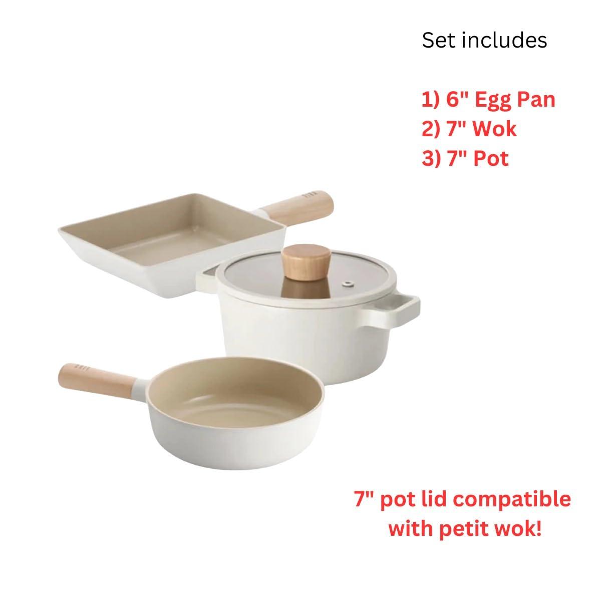 Neoflam Neoflam FIKA 4-Piece Home Kitchen Essential Mini Cookware Pan and Pot Set with Lid, Nonstick Ceramic Coating, Induction, Made in Korea