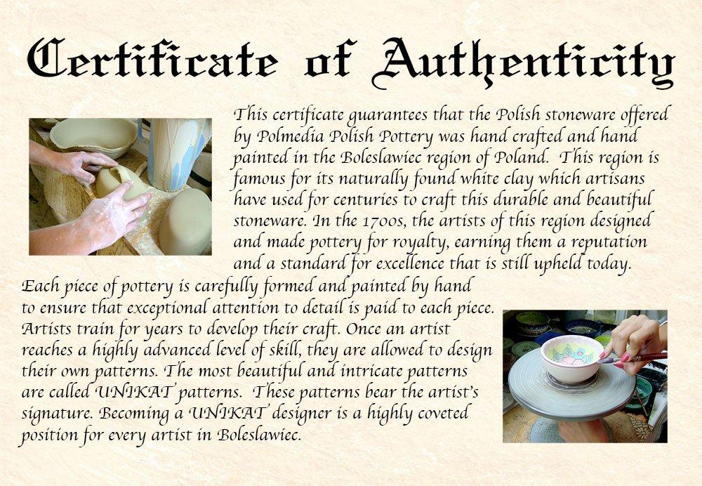 Polmedia Polish Pottery Polish Pottery 8-inch Oval Baker with Handles made by Ceramika Artystyczna (Eternal Winter Theme) + Certificate of Authenticity