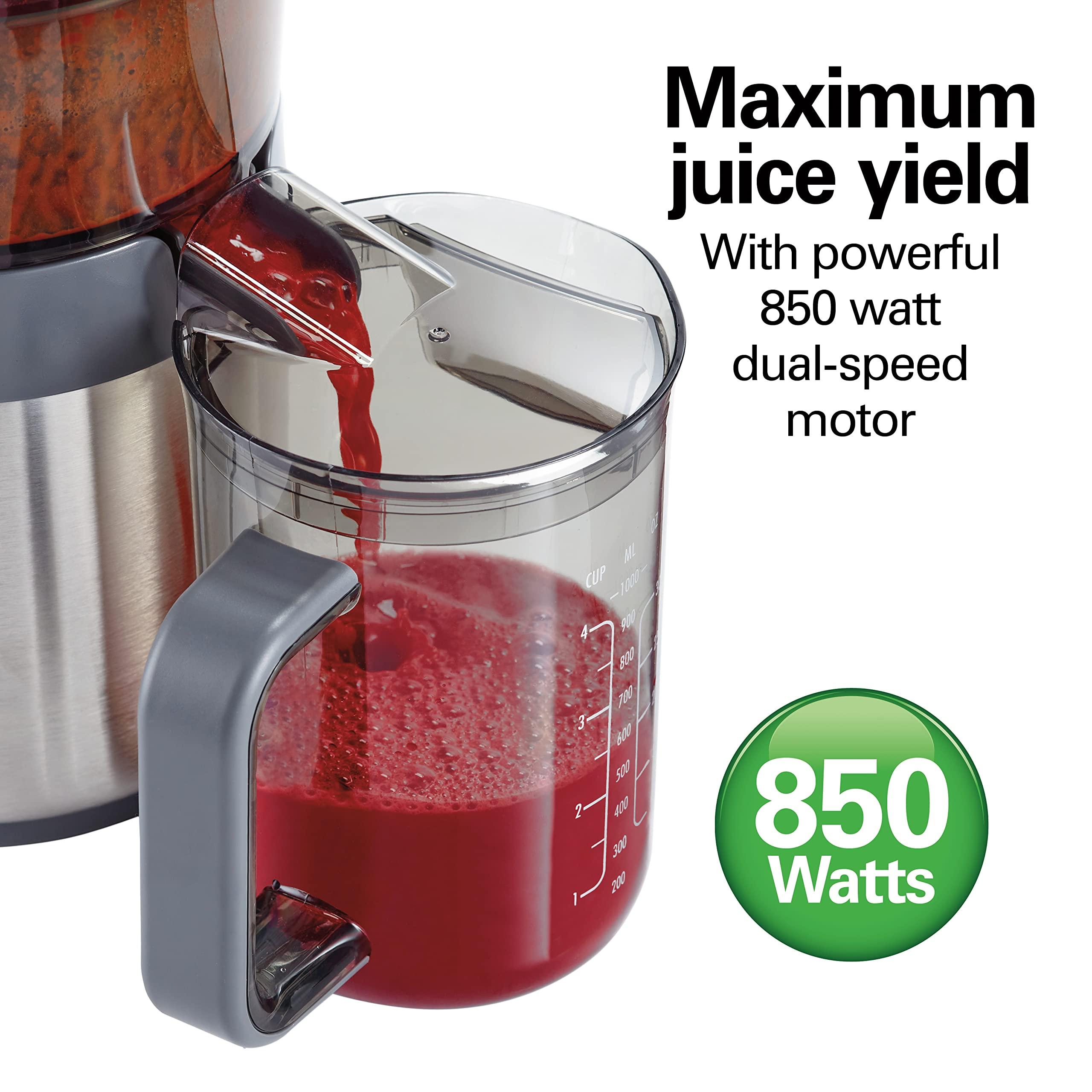 Hamilton Beach Hamilton Beach Juicer Machine, Centrifugal Extractor, Big Mouth 3\" Feed Chute, Easy Clean, 2-Speeds, 40 oz. BPA Free Pitcher, 850 Watt Motor, Silver