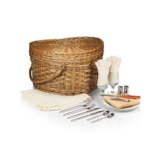 PICNIC TIME PICNIC TIME Heart Wicker Picnic Basket, 2 Person Set, Couple Gifts, (Antique White)