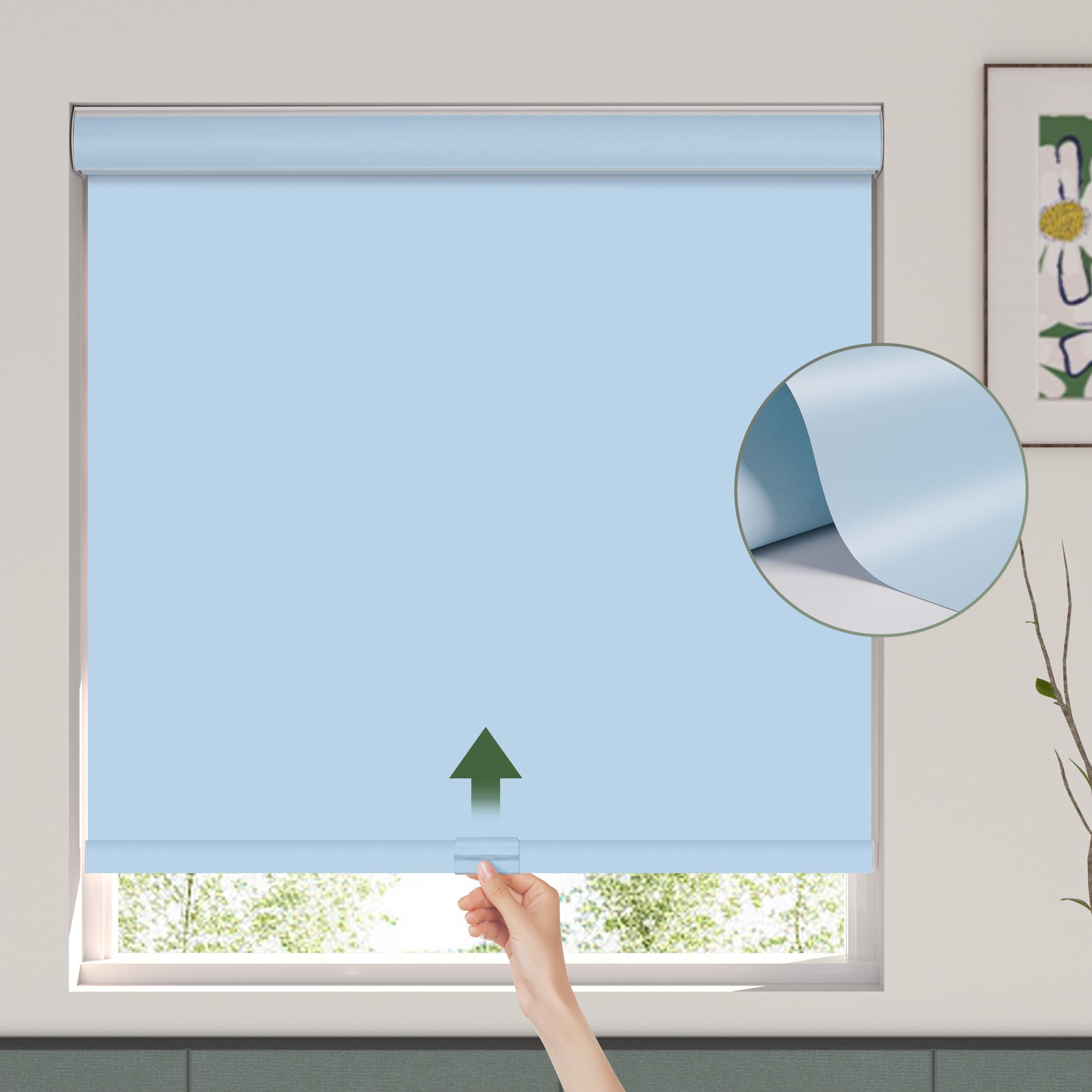 HOTSOON HOTSOON Blackout Roller Window Shades Cordless Simple Style Roller Shades Spring System Cassette Valance Roll Up Blinds for Windows, Door, Blue, 43" W x 48" H