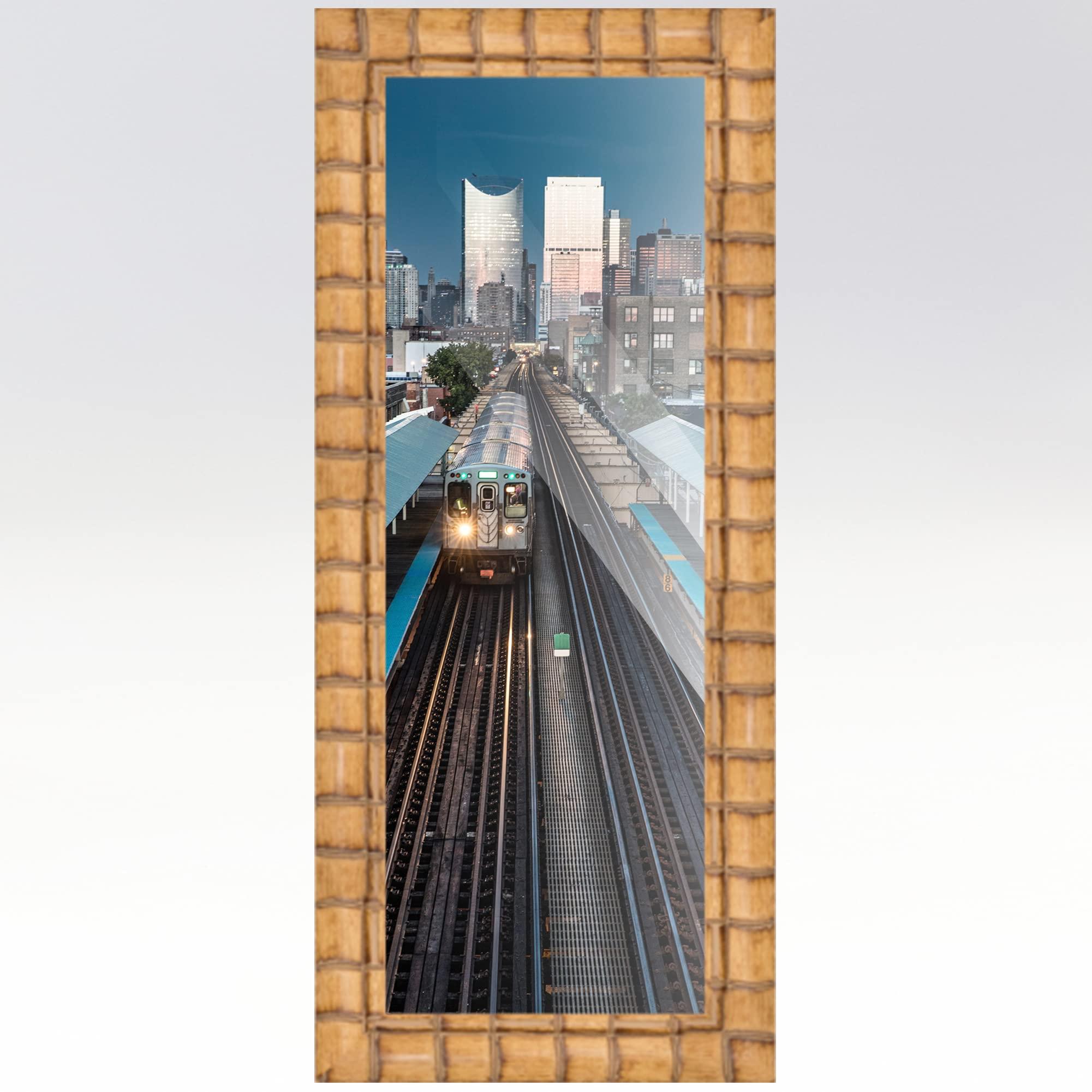 CustomPictureFrames.com 18x36 Frame Bamboo Natural Wood Beige Solid Wood Picture Frame | 3 Inch Moulding Width | Picture Frame Complete with UV Acrylic Plexiglass, Foam Board Backing & Hanging Hardware