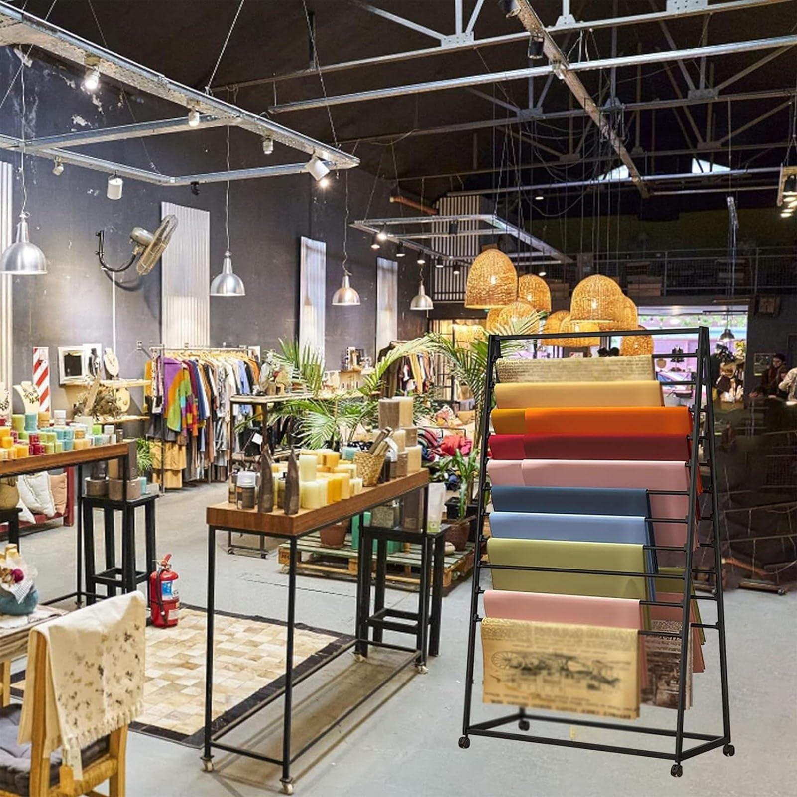 DONGYUE Floor Standing Scarf Display Rack Clothing Organizer Scarves Rack, Metal Scarf Display Rack With Wheels, Commercial Clothing Retail Store Double-side Silk Scarf Shawl Blanket Accessory Organizer Rack